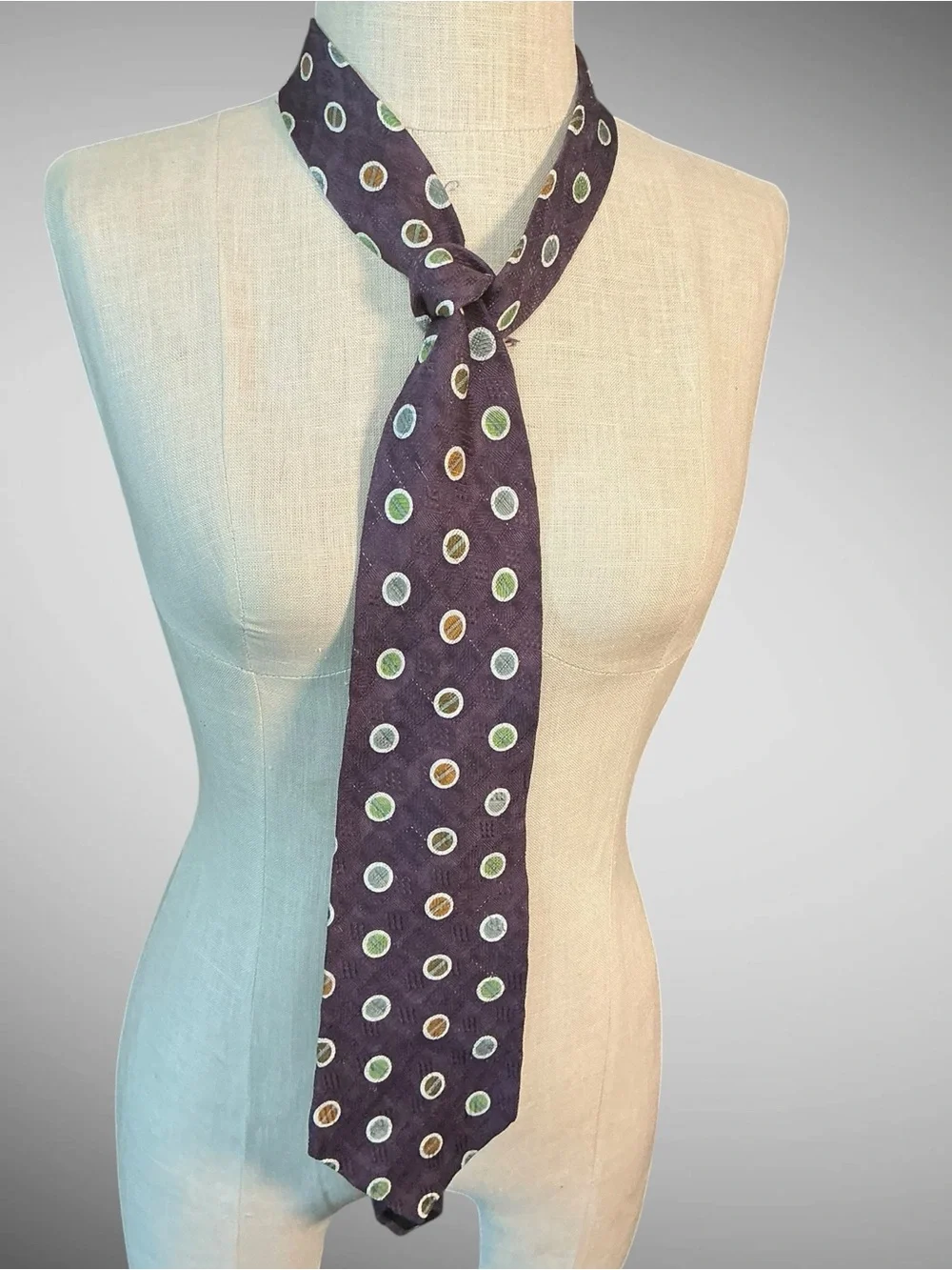 Vintage Pierre Cardin Silk Tie Purple Geometric Polka Dot Necktie 4” Wide